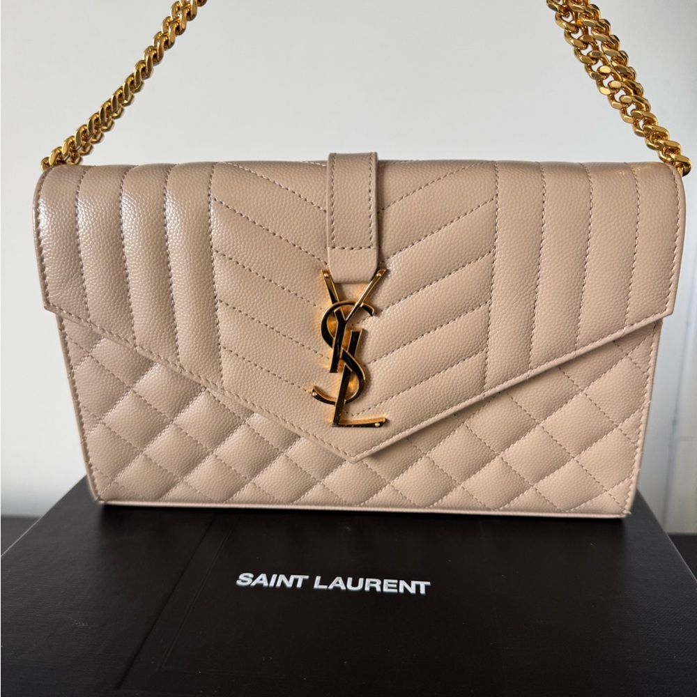 Saint Laurent Beige Quilted Leather Bag